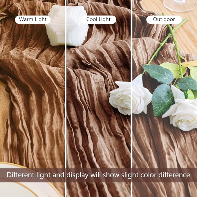 Cheesecloth Table Runner 10FT 6Pcs Brown Boho Gauze Rustic Sheer Runners | - Image 5