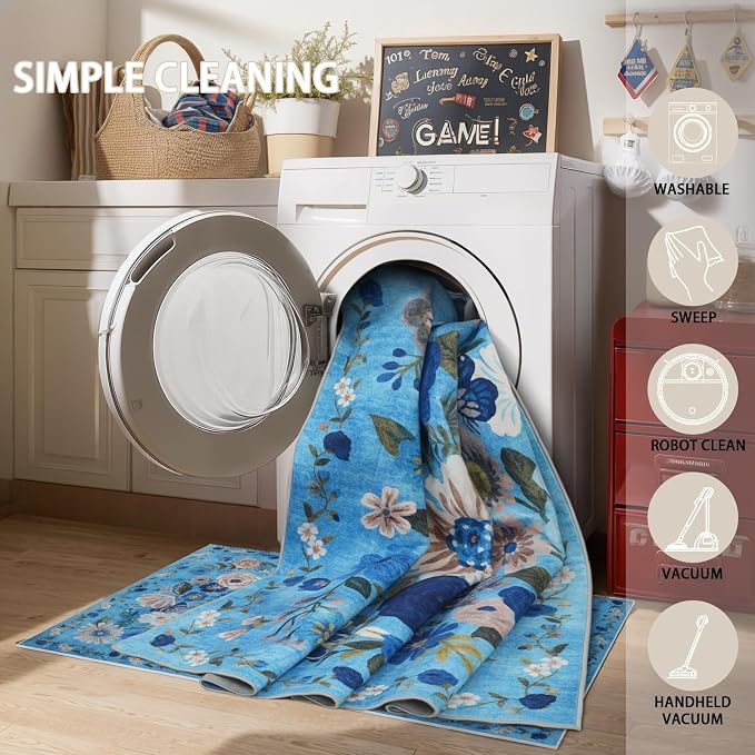 Floral Washable Rug for Entryway, 2x3 Kitchen Mat Ultra-Thin Soft, Non-Slip - Image 6
