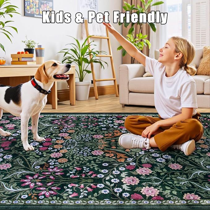 Area Rug Living Room Rugs: Floral 3x5 Washable Rug Vintage Soft Boho Non-Slip - Image 6