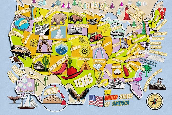 Educational USA Map Area Rug 9x12, Playroom Bedroom Classroom Rug - Image 8