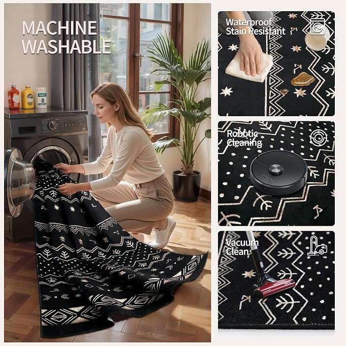 SERISSA 2x3 Rugs for Entryway, Washable Non-Slip Black Gold Grad Small Area Rug - Image 4