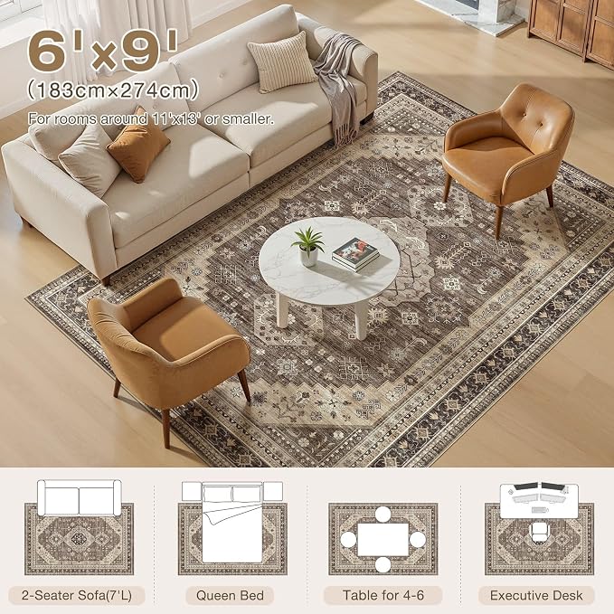 6x9 Washable Area Rug, Large Rugs - Image 8
