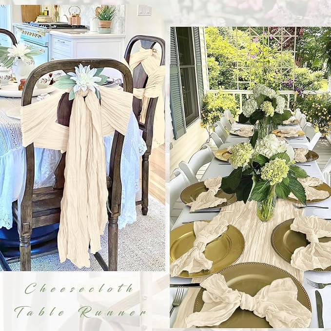 25 Pack Ivory Cheesecloth Table Runner 17 x 108 Inch Gauze Table Runner Fabric - Image 3