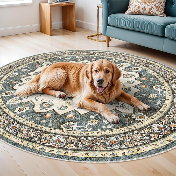 Washable Oriental Area Rug - 9ft Round Rugs - Image 6