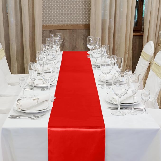Aneco 12 Pack Satin Table Runner 12 x 108 Inch Red Long Wedding Satin Silk - Image 4