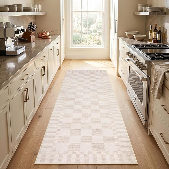 GarveeHome Beige Checkered Rug 2x3 Washable Rug Non-Slip - Image 3