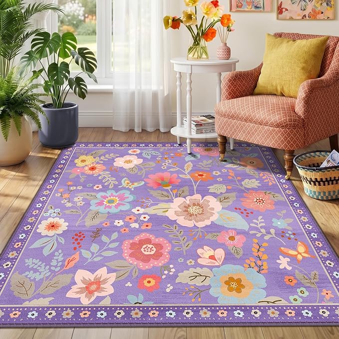 RELEANY Floral Square 4ft Area Rugs Washable Print Boho Cute Carpet Non Slip - Image 6