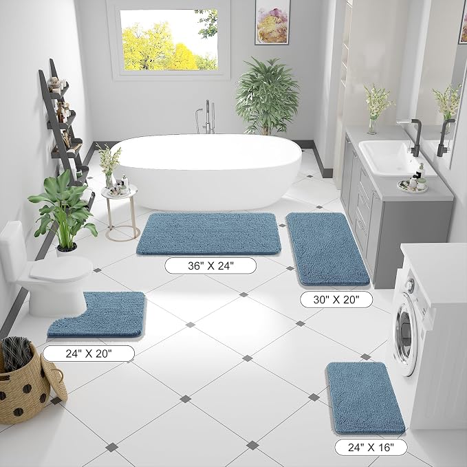 OLANLY Bathroom Runner Rugs 47x24, Soft Absorbent Chenille Bath Rugs, Rubber - Image 2