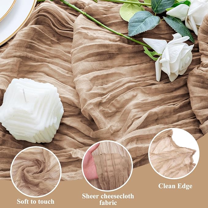 Cheesecloth Table Runner 10FT 6Pcs Nude Boho Gauze Rustic Sheer Runners | - Image 3