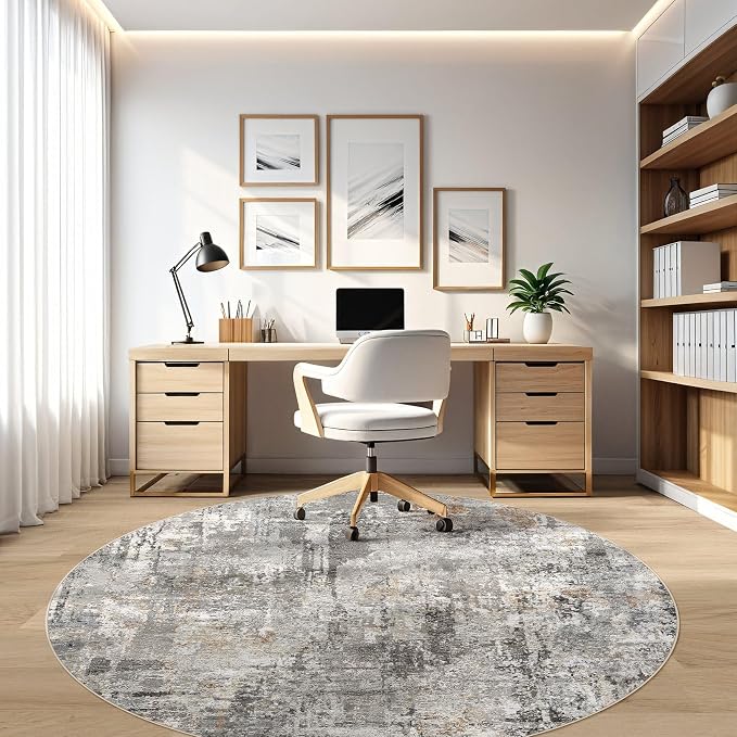 8ft Round Rug Living Room Rugs: 8x8 Washable Circle Large Abstract Modern Soft - Image 7