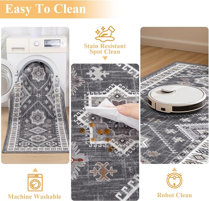 HEBE Boho Kitchen Rugs Sets of 2, Non Slip Washable Kitchen Mats - Image 3