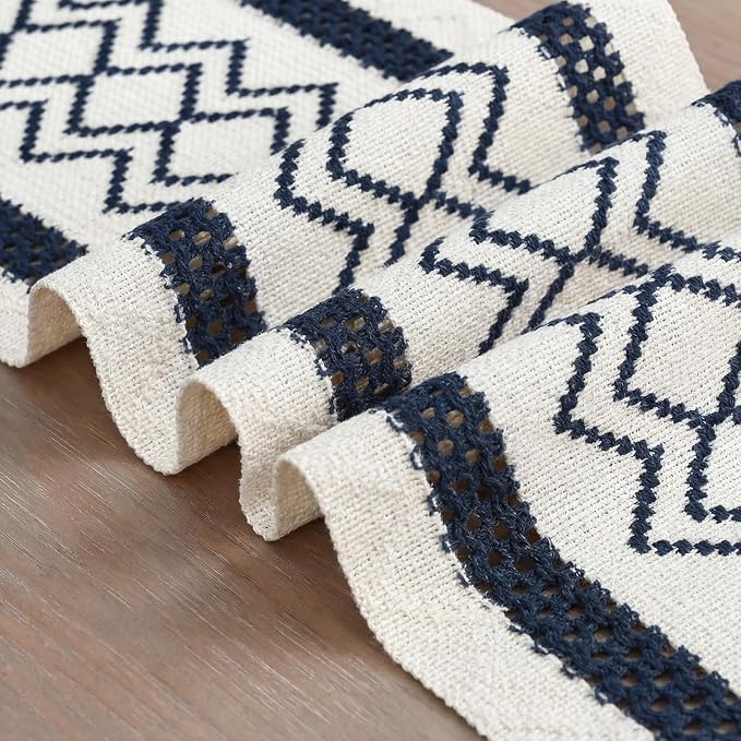 Artoid Mode Dark Blue Stripe Diamond Woven Table Runner 12x60 Inch | Holiday - Image 6