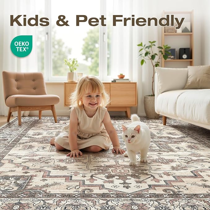 9x12 Area Rugs Living Room: Washable Vintage Rug Large Non-Slip Stain Resistant - Image 3
