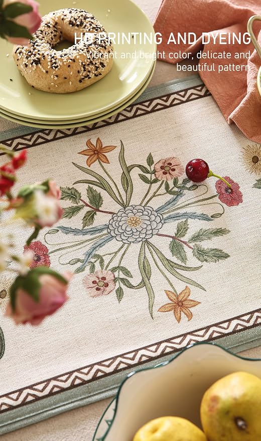 Designer Vintage Linen Extra Long Table Runner, Colorful Floral Pattern - Image 4