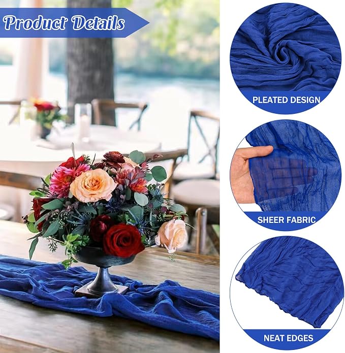 Royal Blue 10FT Cheesecloth Table Runner Boho Gauze Fabric Table Runner Rustic - Image 2