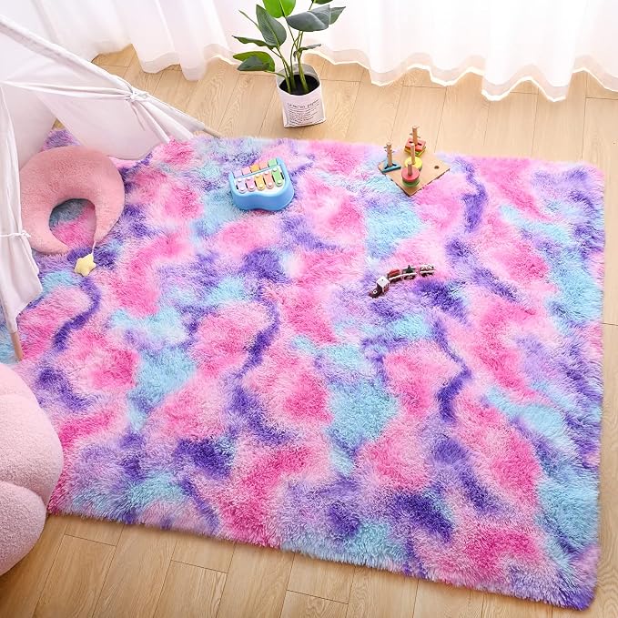 AROGAN Soft Rainbow Area Rugs for Girls Room 4x6 Feet, Fluffy Bedroom Rugs - Image 6