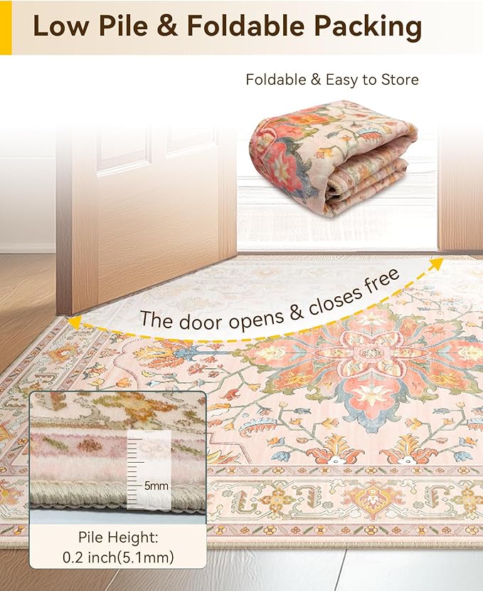 RELEANY Area Rugs Square 7ft Washable Non-Slip, Floral Vintage Distress - Image 5