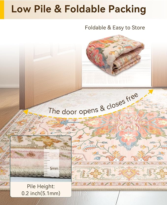 RELEANY Area Rugs Runner 2'6"x14' Washable Non-Slip, Floral Vintage Distress - Image 4
