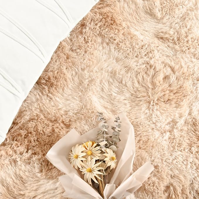 FlyDOIT Large Area Rugs for Living Room, 5x8 Feet Tie-Dyed Beige Shaggy Rug - Image 5