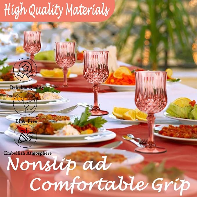 12Pack Plastic Wine Glasses, 7oz Vintage Goblets - Image 4