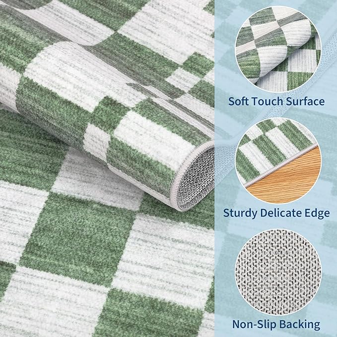 GarveeHome Sage Green Checkered Rug, Washable 3x5 Rug Non Slip - Image 5