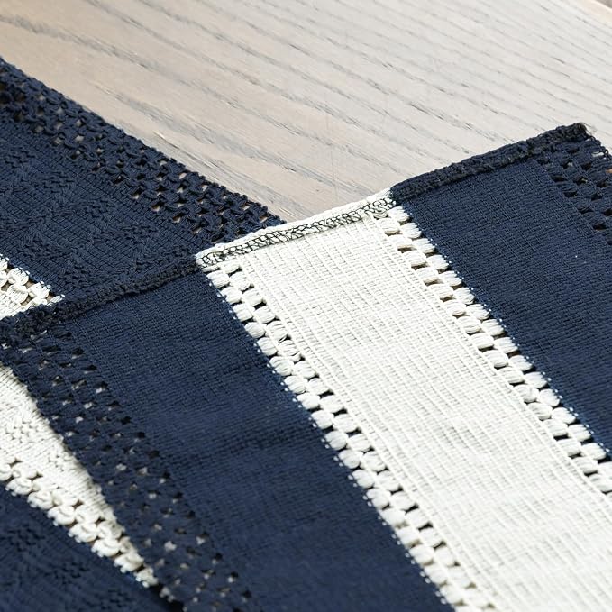 Artoid Mode Dark Blue Farmhouse Woven Table Runner 12x120 Inch | Seasonal - Image 5