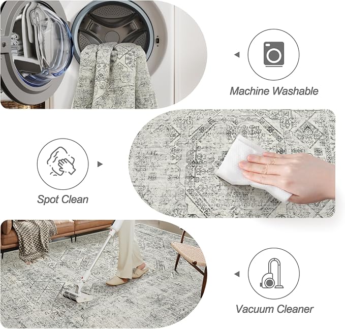 Soalmost 6x9 Area Rug for Living Room Floral Washable Non-Slip Gray Rugs for - Image 4
