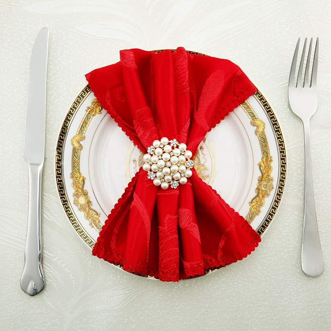 Hotop 144 Pcs Gold Napkin Rings Pearls and Flower Napkin Buckles Rhinestone - Image 2