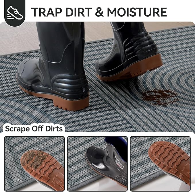 Front Door Mat 24''x35'', Absorbent Dirt Resist Washable Non Slip Low-Profile - Image 3