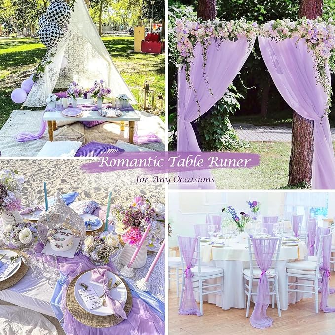 6 Pack Light Purple Cheesecloth Table Runners 35x120 Inch, 10Ft Rustic Lilac - Image 4