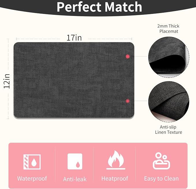 Maxpearl Faux Leather Placemats Set of 8, Dark Grey | Waterproof - Image 8