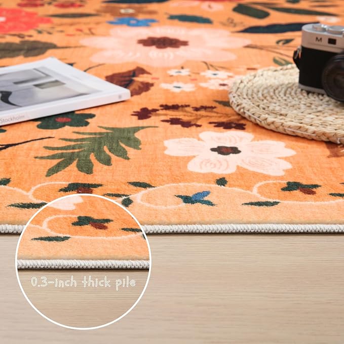 Rugcomf Round Rug 4ft Washable Circle Rug Non Slip Low Pile Boho Floral Small - Image 4