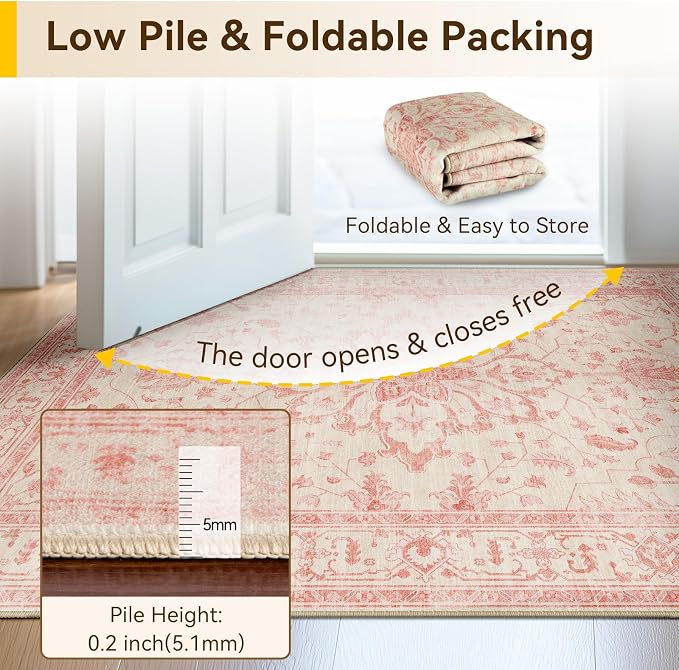 RELEANY Area Rugs Small 2'x3' Washable Non-Slip, Floral Vintage Distress - Image 4