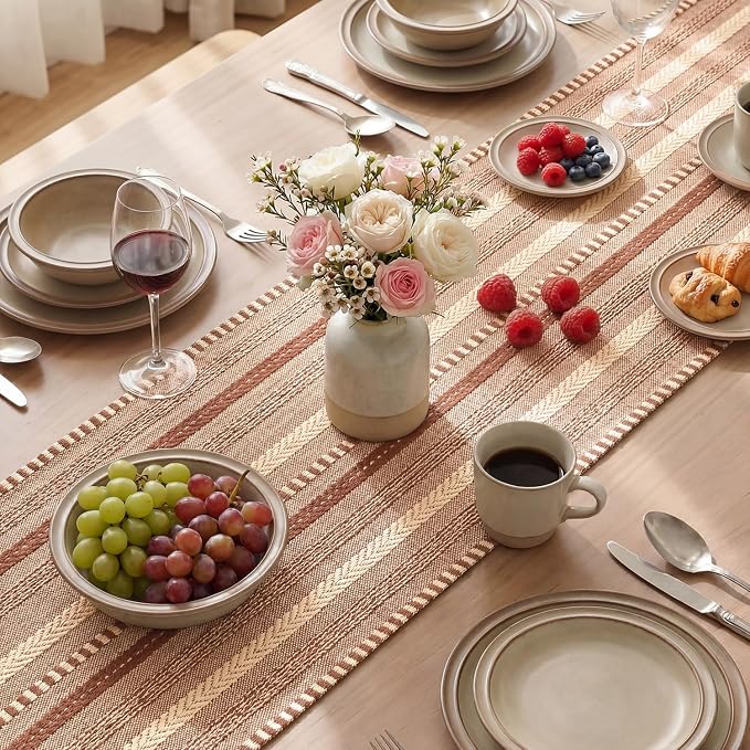 Artoid Mode Caramel Farmhouse Stripe Braided Table Runner 12x72 Inch | Holiday - Image 4