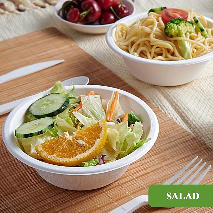 Vplus 500 Pack 12 OZ Compostable Paper Bowls, Bagasse Bowls Bulk，White | - Image 4