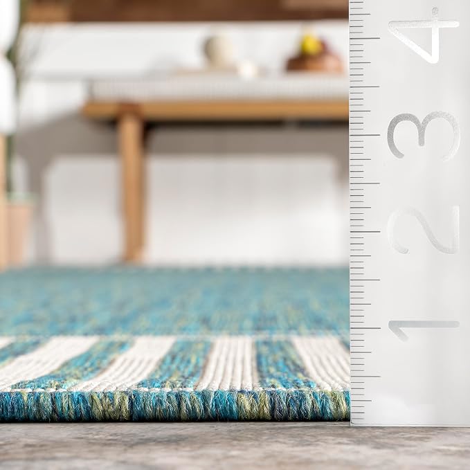Nuloom Asha Teal/Ivory, Striped Border, Soft and Cozy, High Traffic, Easy Clean - Image 2