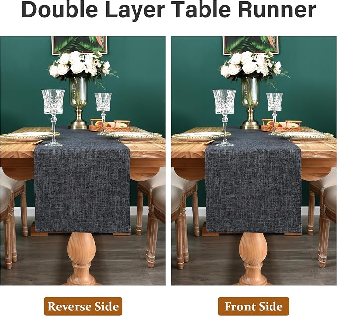 NEWISHER Reversible Double Layer Table Runner Faux Linen Fabric 13x48inch | - Image 5