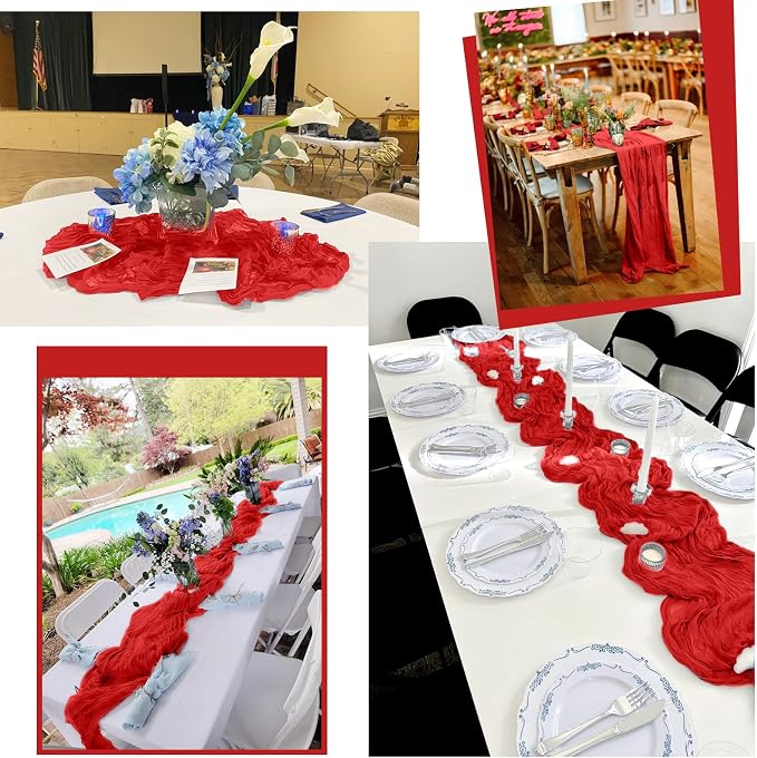 4 Pack Red Table Runner 17 x 108inch Cheesecloth Table Runner Boho Gauze Table - Image 6