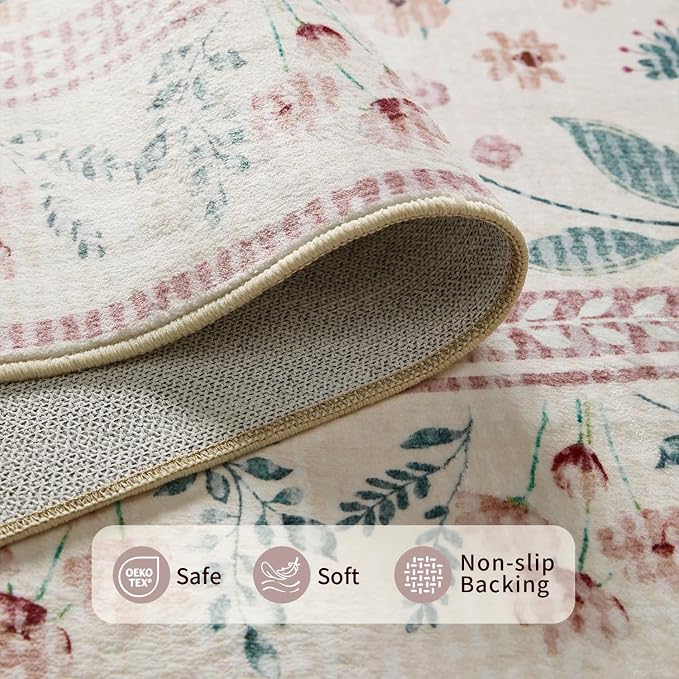 Rugxara 2'6" x 8' Floral Runner Rug, Washable Runners - Image 4