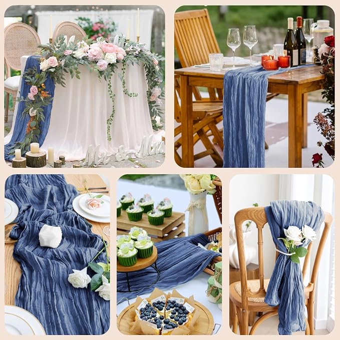 Cheesecloth Table Runner 10FT Blue Boho Gauze Rustic Sheer Runners | Cheese - Image 8