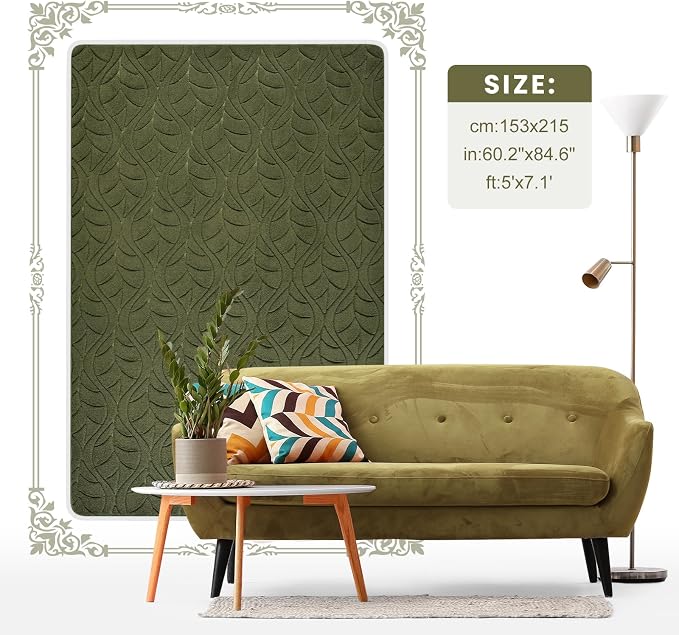 Macgace 5x7 Green Area Rug, Soft Shag Carpet, Washable Living Room Rugs - Image 9