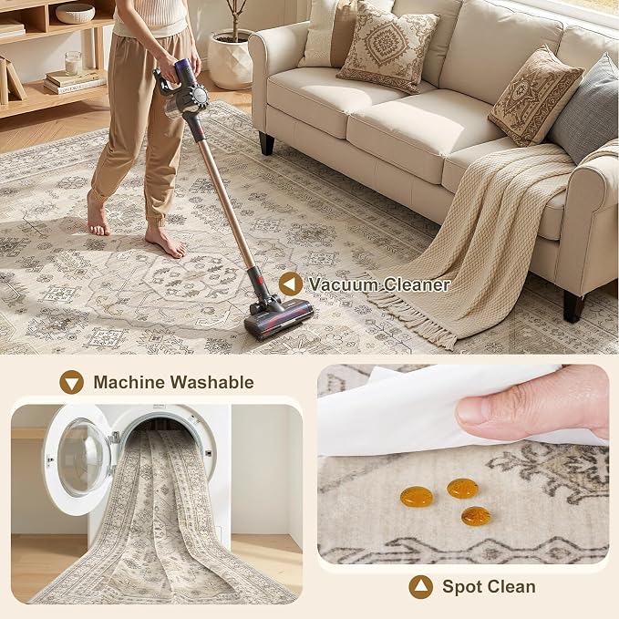 9x12 Washable Area Rug, Large Rugs - Image 3