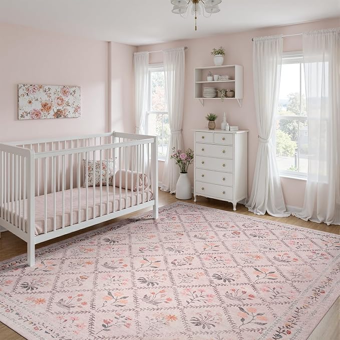 DCX Washable 4x6 Pink Floral Rug - Image 3