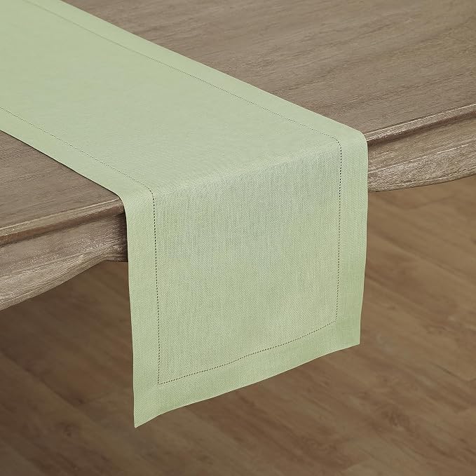 Solino Home 100% Pure Linen Table Runner Sage Green Hemstitch, 14 x 60 in | - Image 2