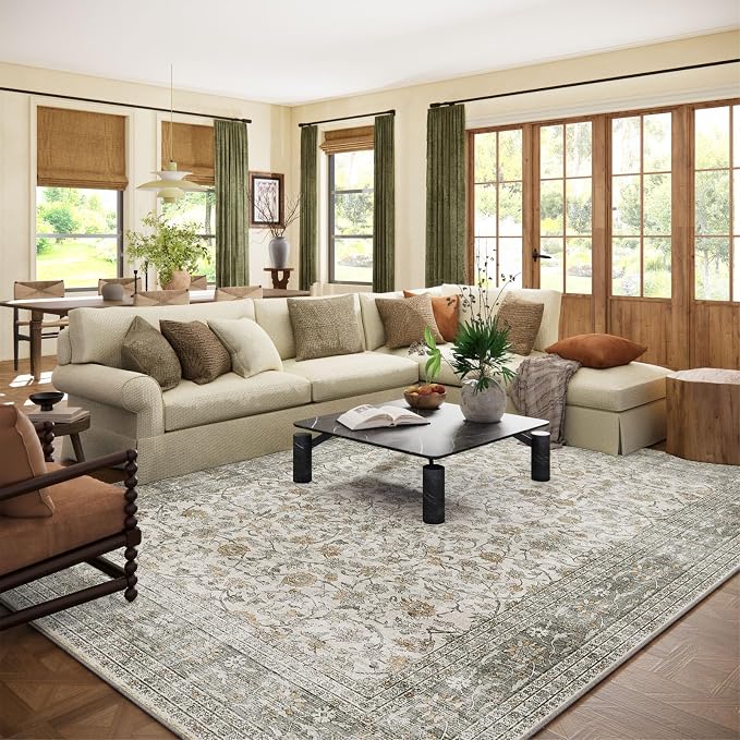 Machine Washable Rugs for Living Room: 8x10 Area Rugs for Bedroom Vintage Stain by palohom