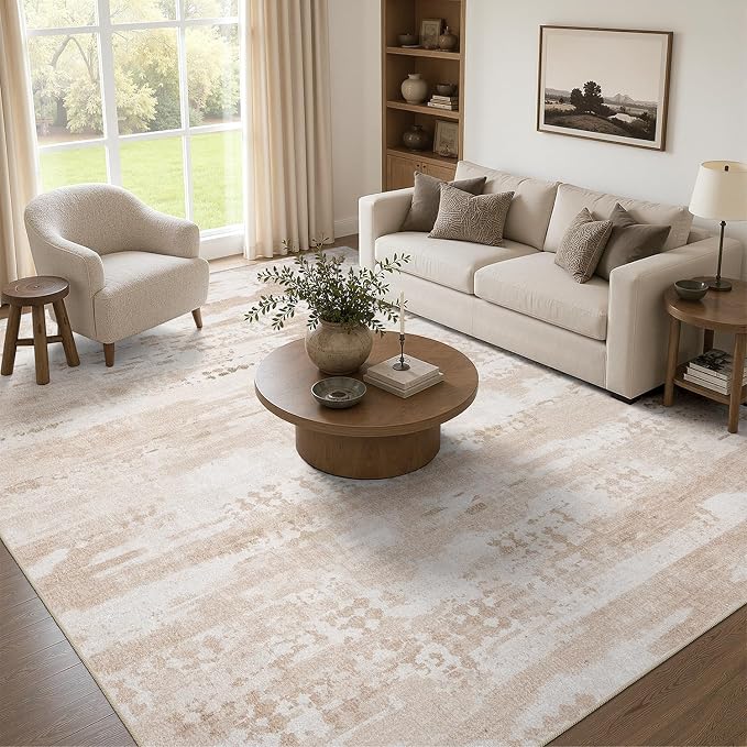 DCX Abstract Area Rug 5x7, Washable Beige Brown Modern Rug - Image 6