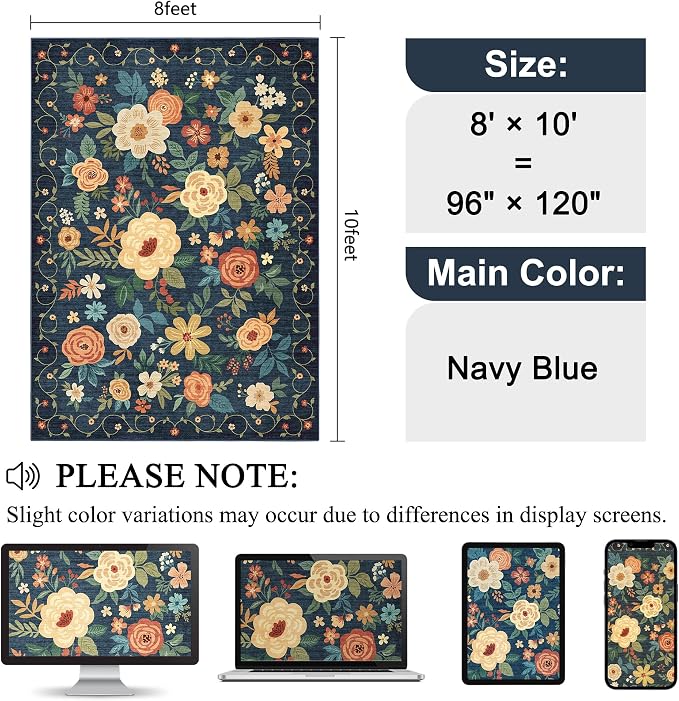 DUKINO 8x10 Area Rug, Floral Rugs - Image 2