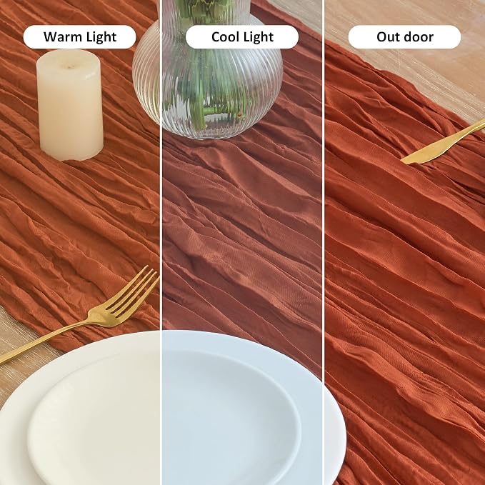 Asee'm 12pcs Terracotta Fall Cheesecloth Table Runner 10FT Burnt Orange | Boho - Image 8