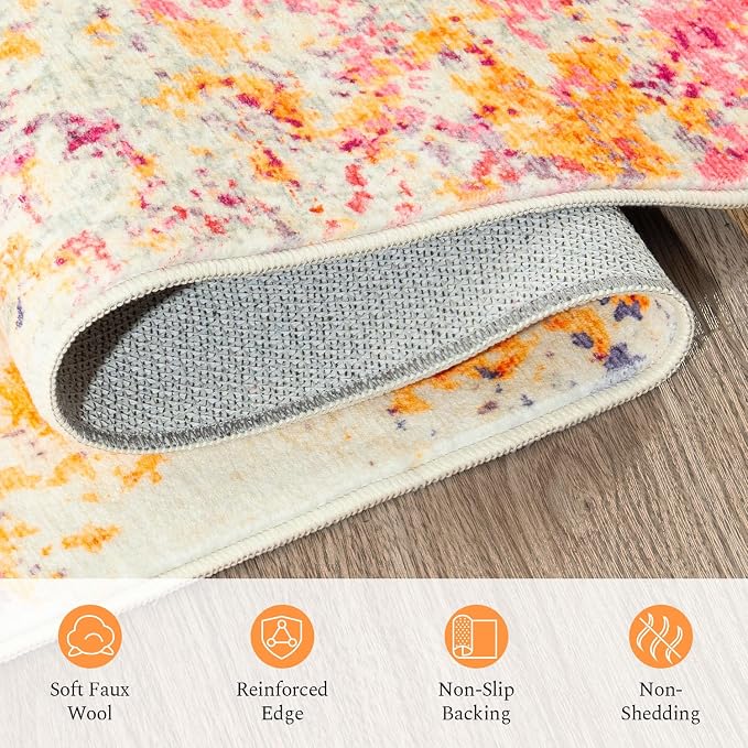 Rugflix 9x12 Area Rugs for Living Room, Washable Colorful Rainbow Rug - Image 7