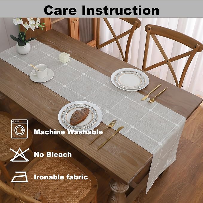 Gernaice Boho Table Runner, Modern plaidCotton Linen Farmhouse Table Runners - Image 5